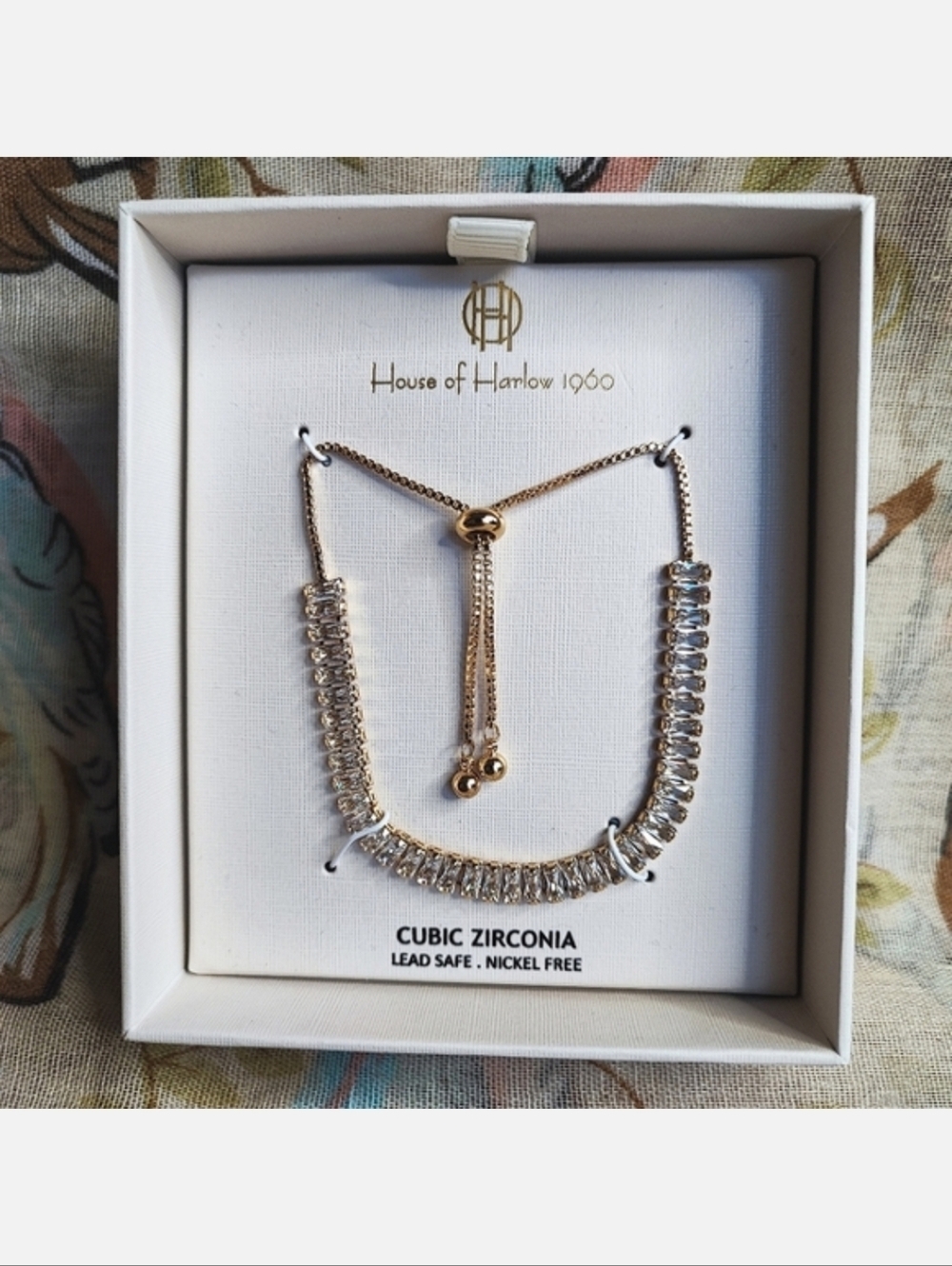 House of Harlow Gold Tone Clear Cubic Zirconia Baguette Bracelet Anklet Slider